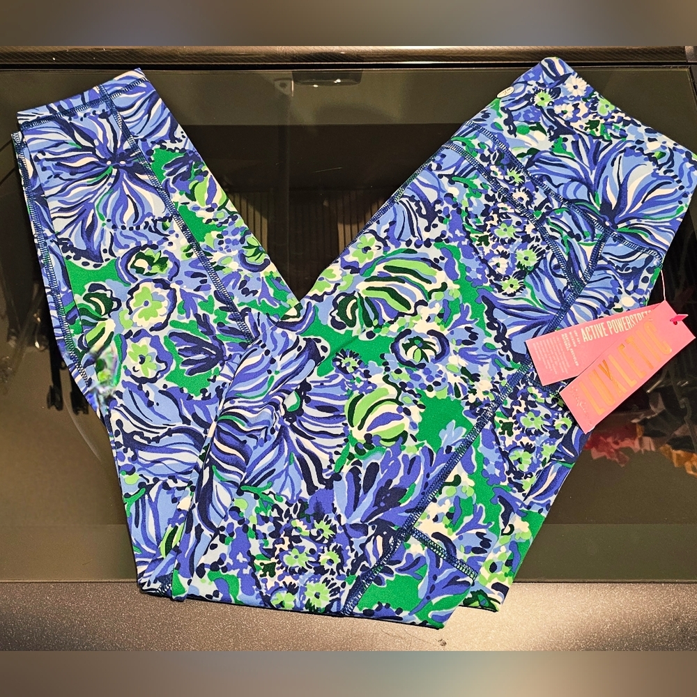 NWT! Lilly Pulitzer Luxletic Blue Green Leggings Size Large